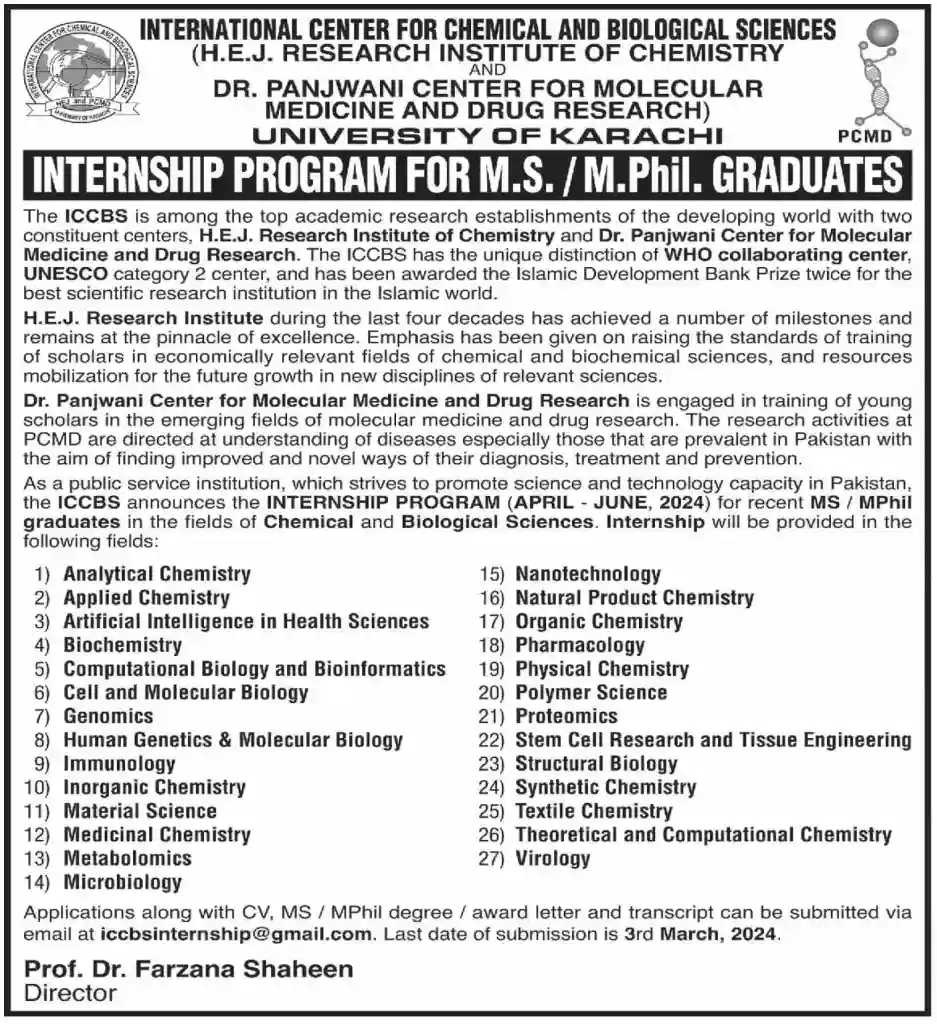 Internship Program At ICCBS University Of Karachi 2024 Online Apply