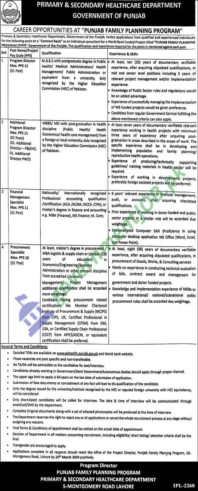 Punjab Primary & Secondary Healthcare Department Jobs 2024