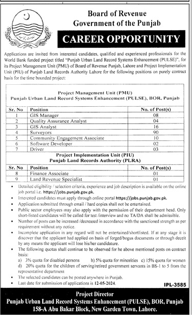 Board Of Revenue Punjab Jobs 2024
