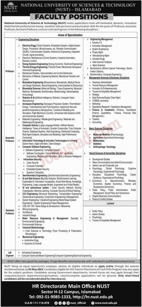 National University of Sciences Technology Jobs 2024