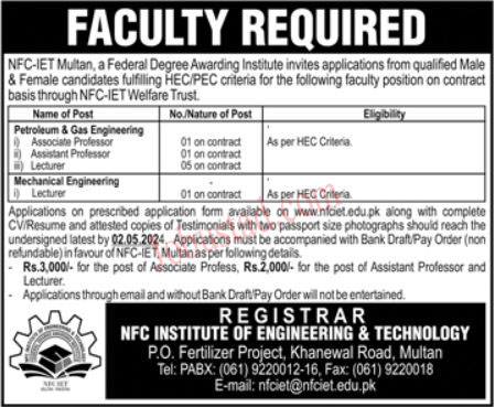 NFC Institute of Engineering Technology Jobs 2024