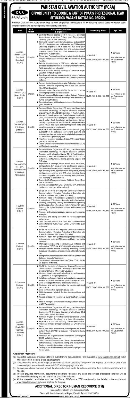 Pakistan Civil Aviation Authority Jobs 2024