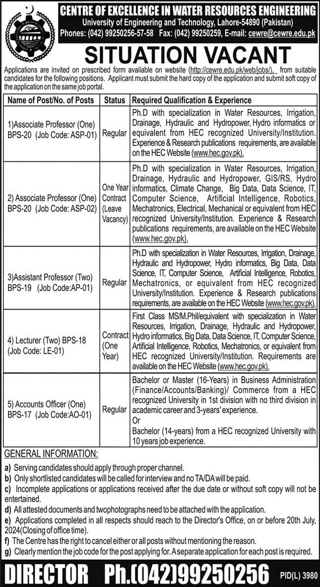 Centre of Excellence in Water Resource Engineering Jobs 2024